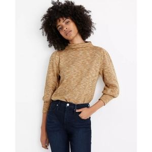 Madewell Gathered Sleeve Moc-Neck Knit Sweater Top